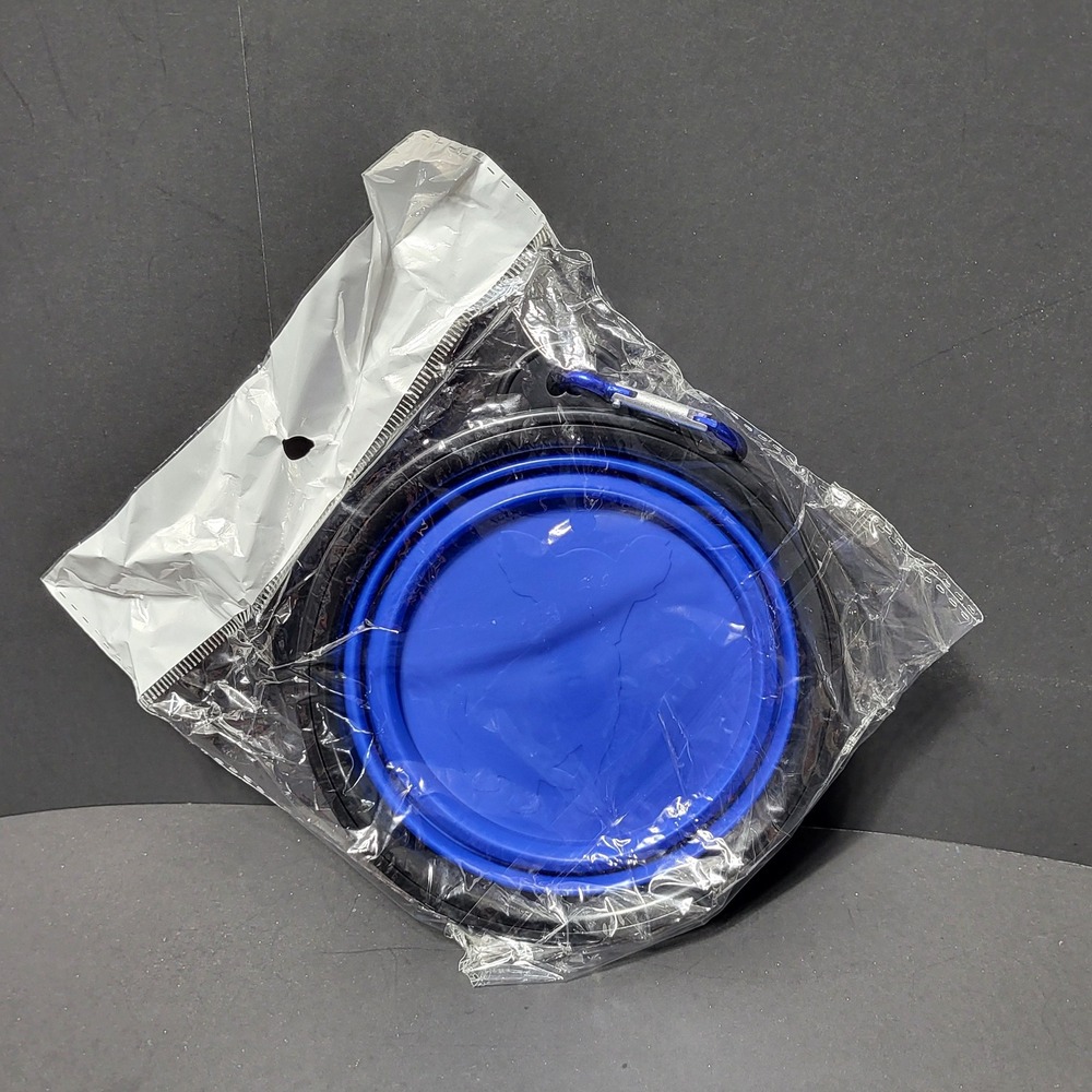 Blue Collapsible Silicone Pet Bowl Portable Travel‎ Water Dish with Carabiner